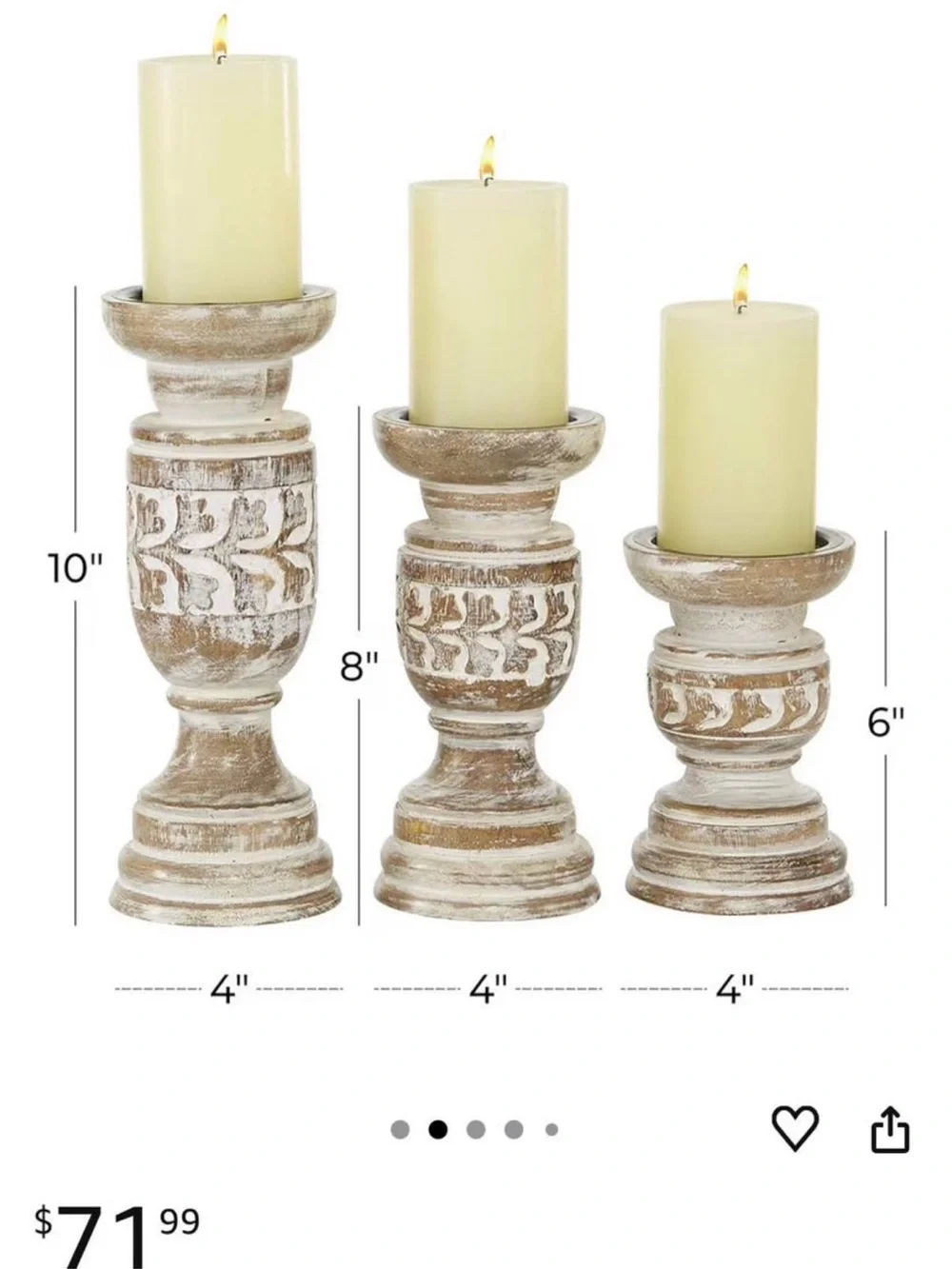Rustic Distressed Wood Pillar Candle Holders - Set of 3, Cream - Picture 1 of 3